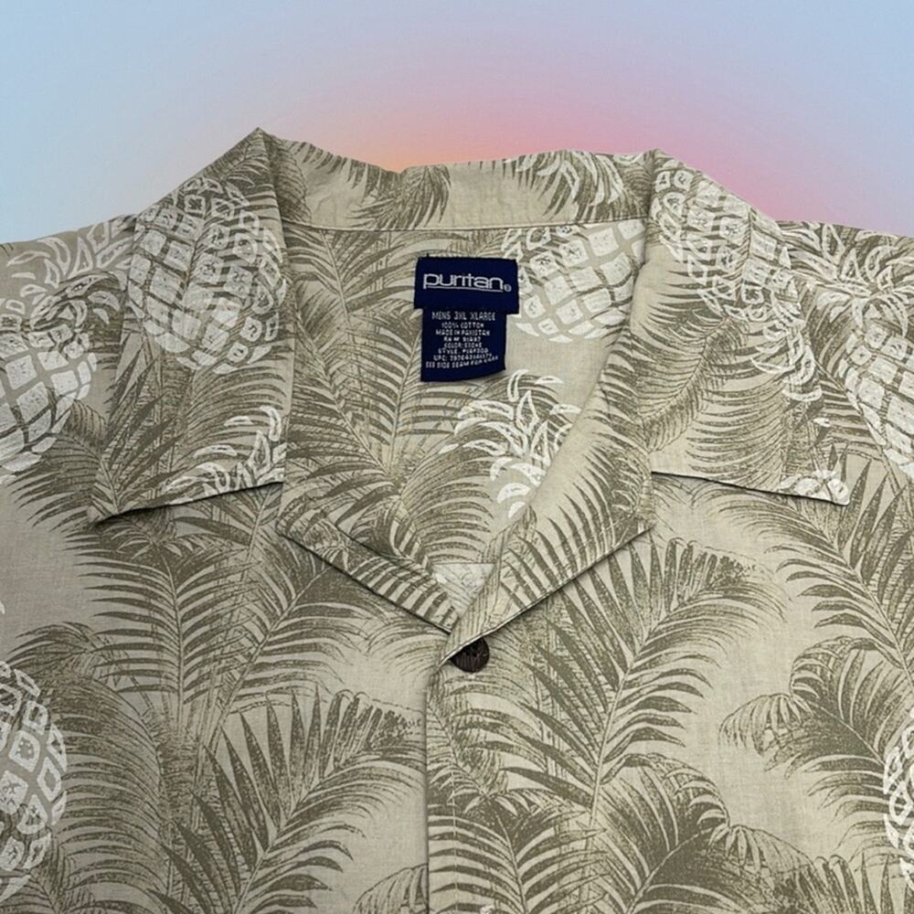PURITAN Women’s 3XL Tan Pineapple Hawaiian Shirt